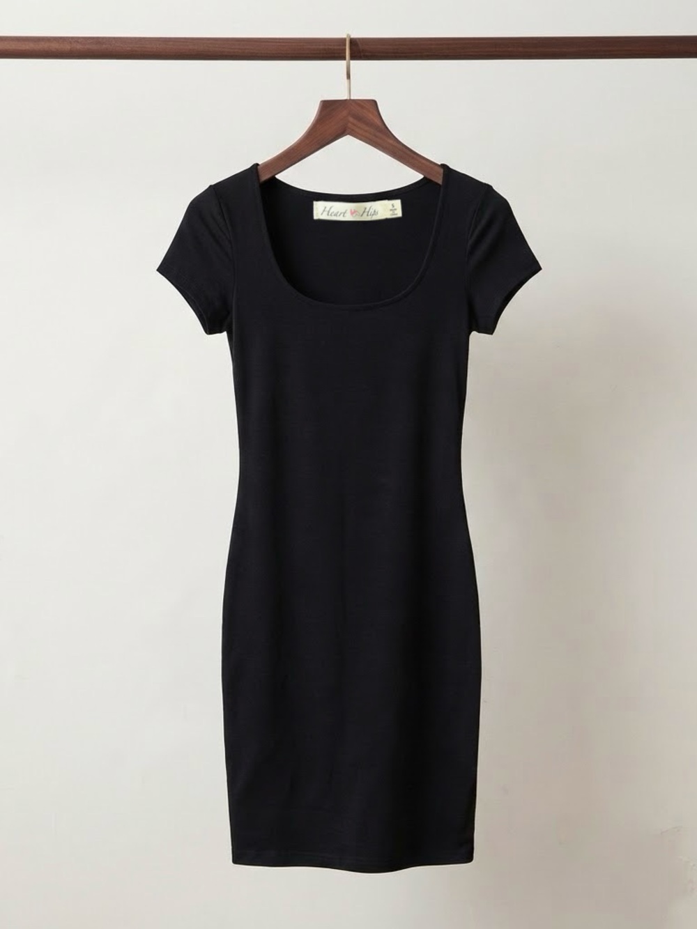Heart & Hips Black Short Sleeve Scoop Neck Bodycon Mini Dress S